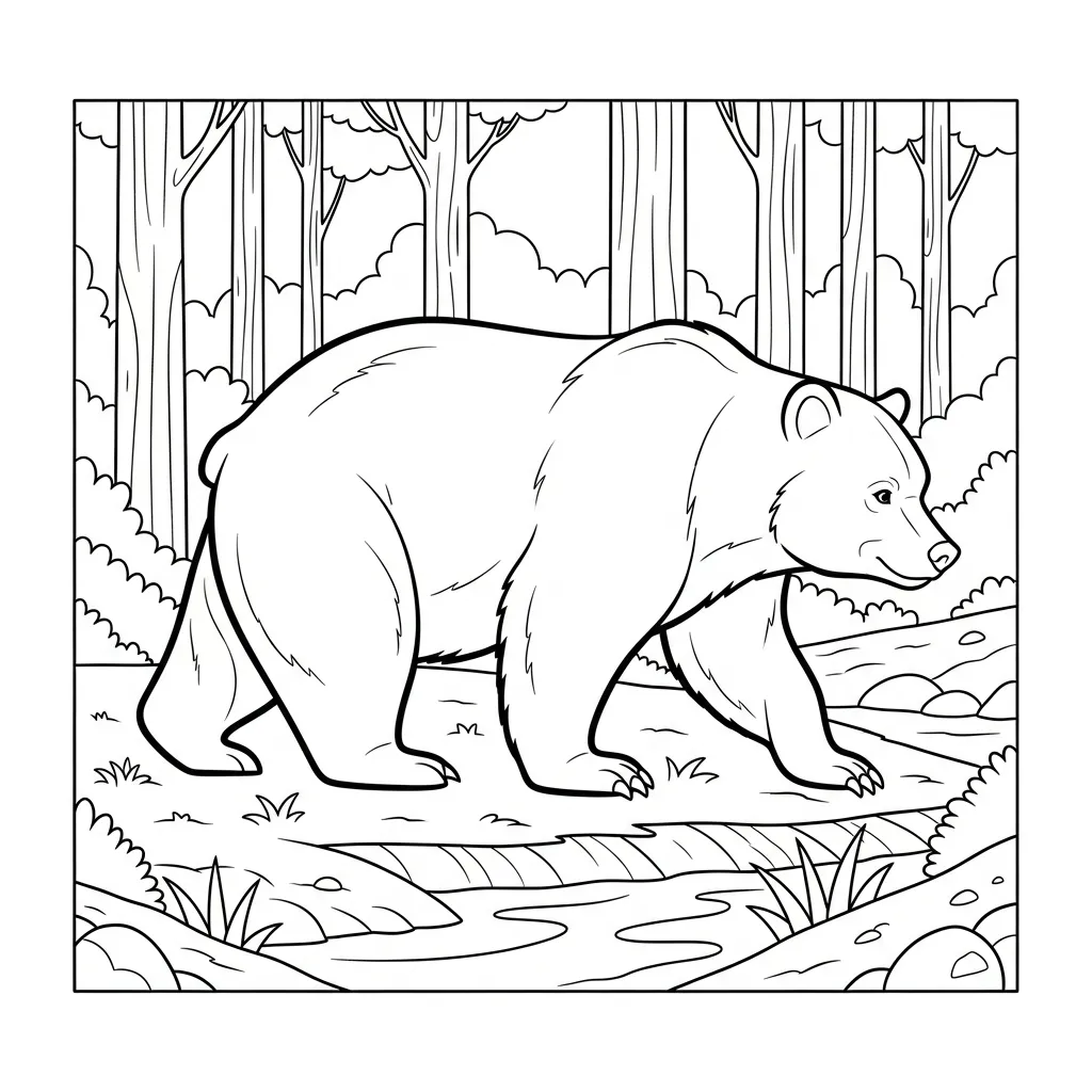 Bear Wandering Near Forest Riverbank (2)
