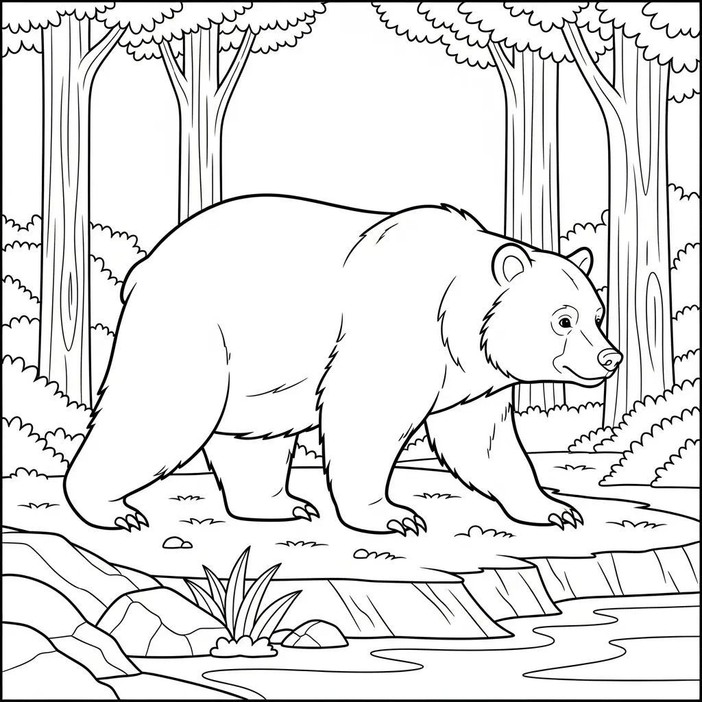 Bear Wandering Near Forest Riverbank (3)