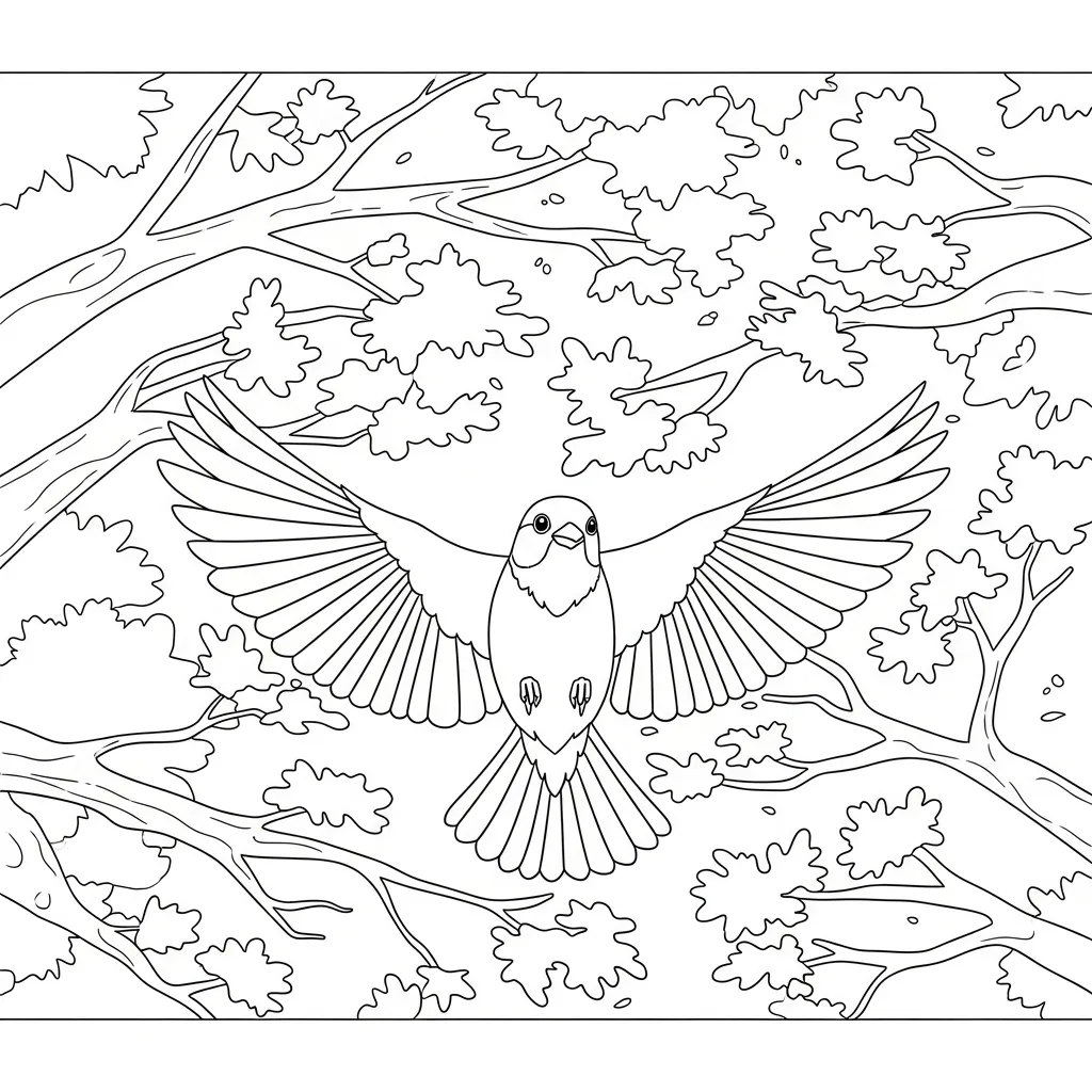 Bird Flying Between Tree Branches (1)