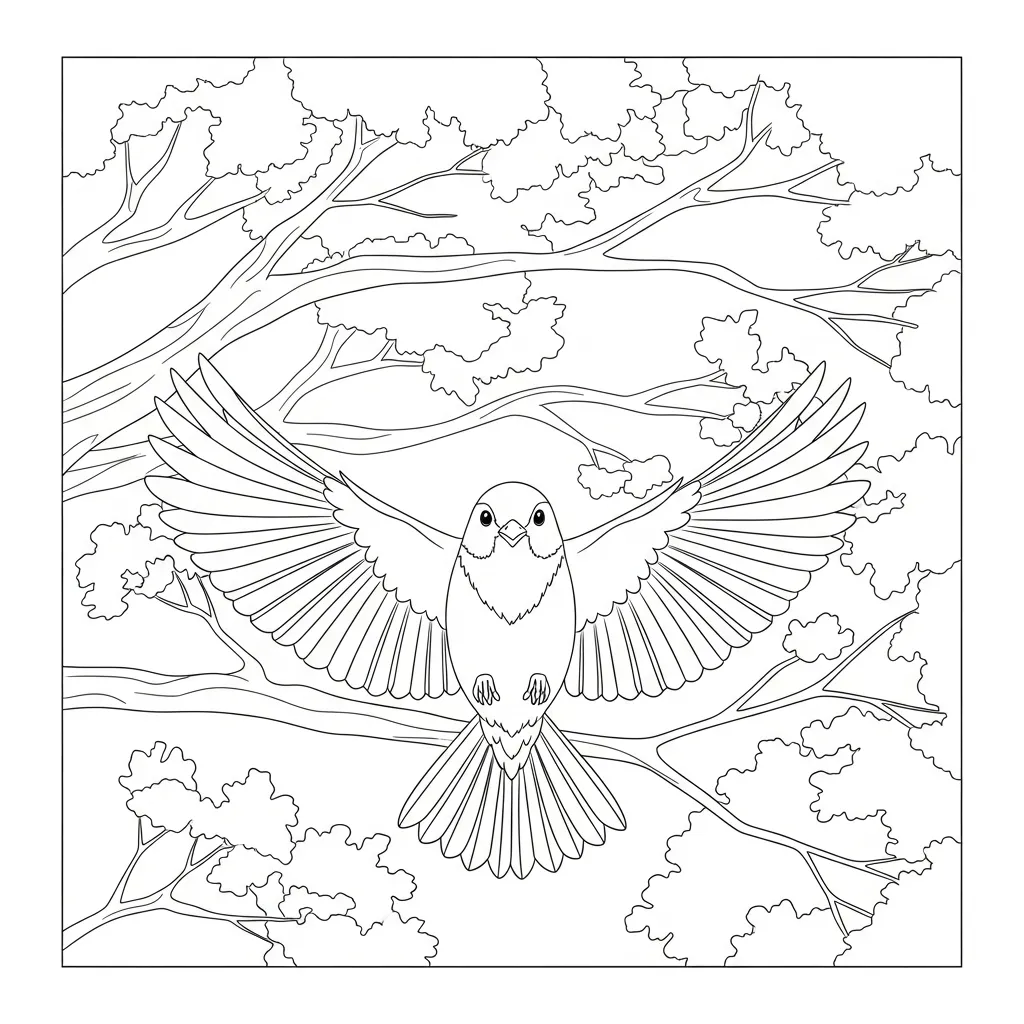 Bird Flying Between Tree Branches (3)