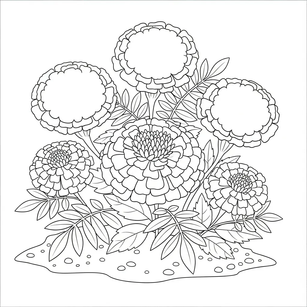Bright Marigold Cluster in Garden Bed (2)