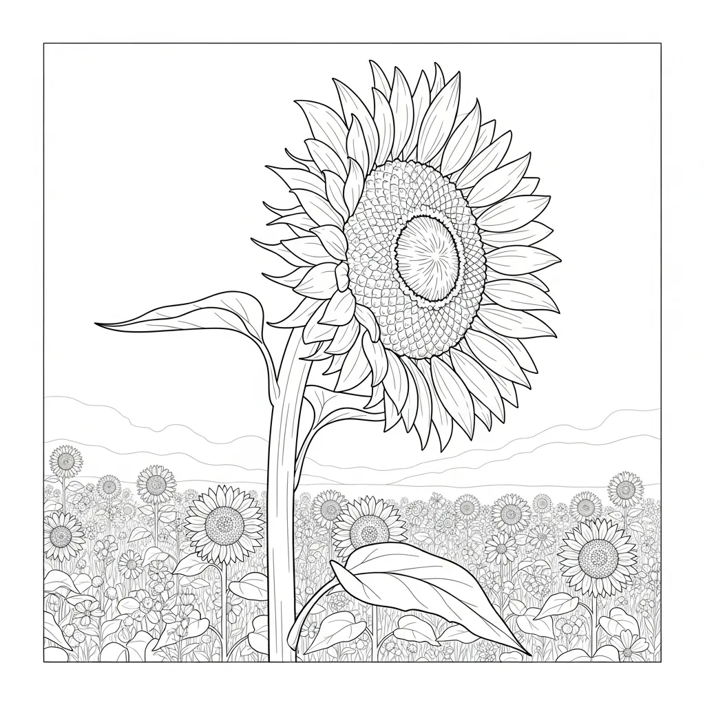 Bright Sunflower Facing Sun in Field Scene (1)