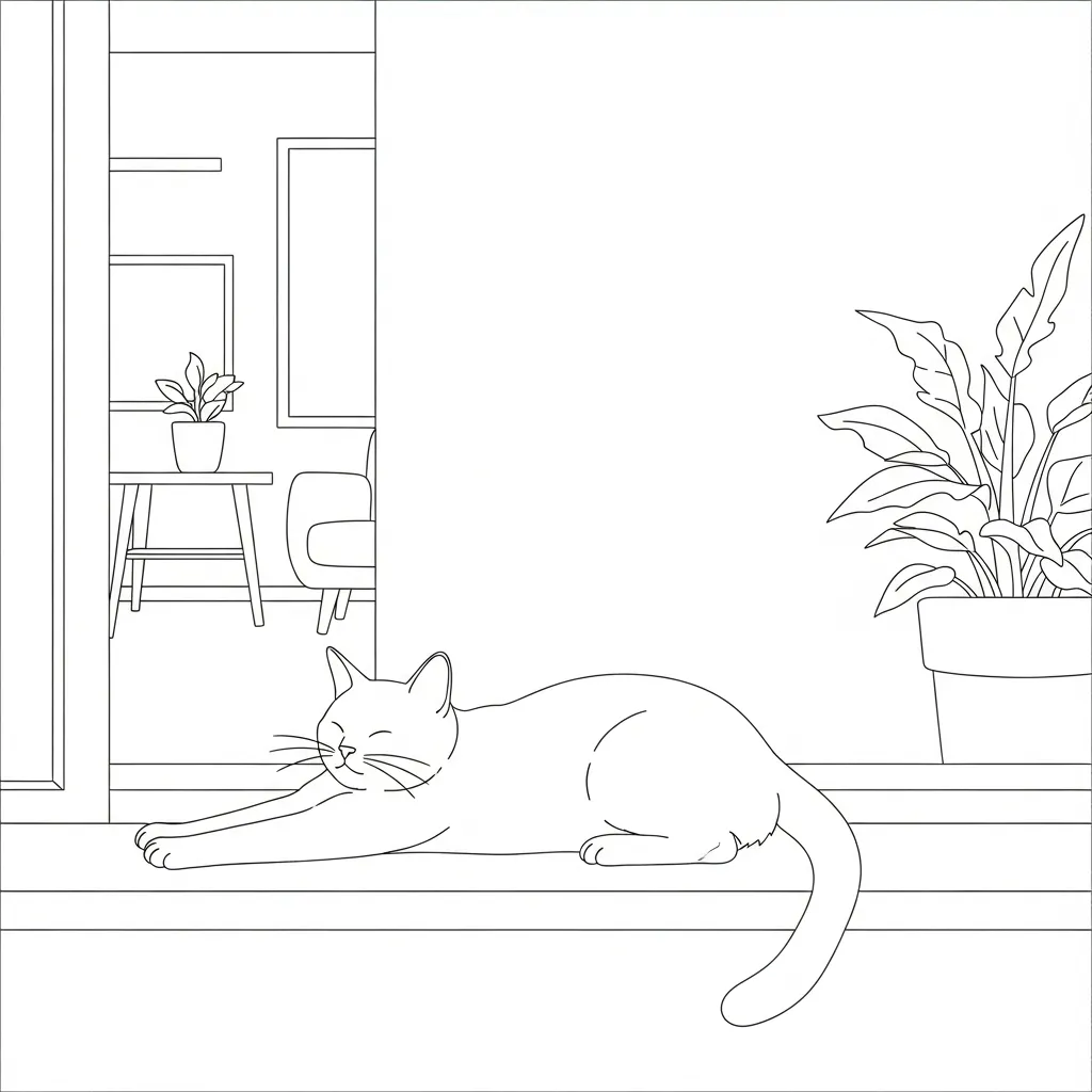 Cat Napping and Stretching on Window Sill (3)
