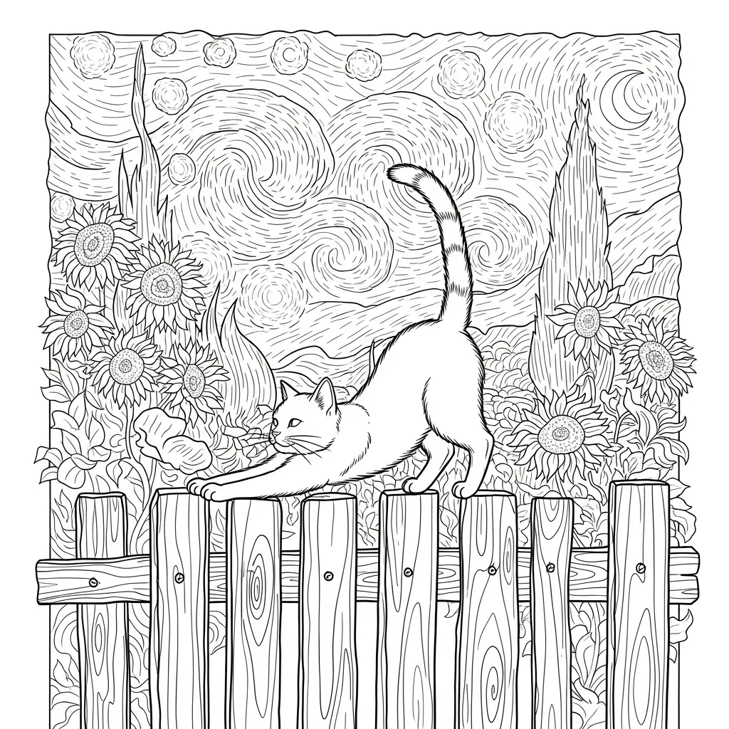 Cat Stretching on Garden Fence Outdoors (1)