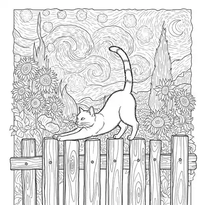 Cat Stretching on Garden Fence Outdoors (1)