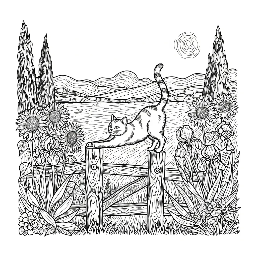 Cat Stretching on Garden Fence Outdoors (3)