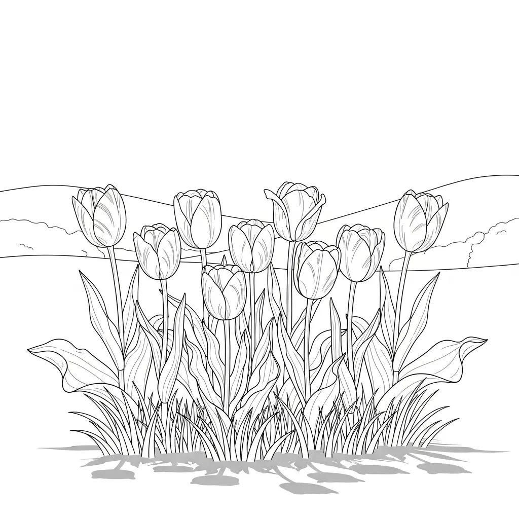Colorful Tulip Bouquet in Spring Field Scene (1)