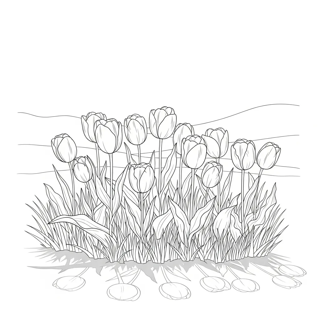 Colorful Tulip Bouquet in Spring Field Scene (2)
