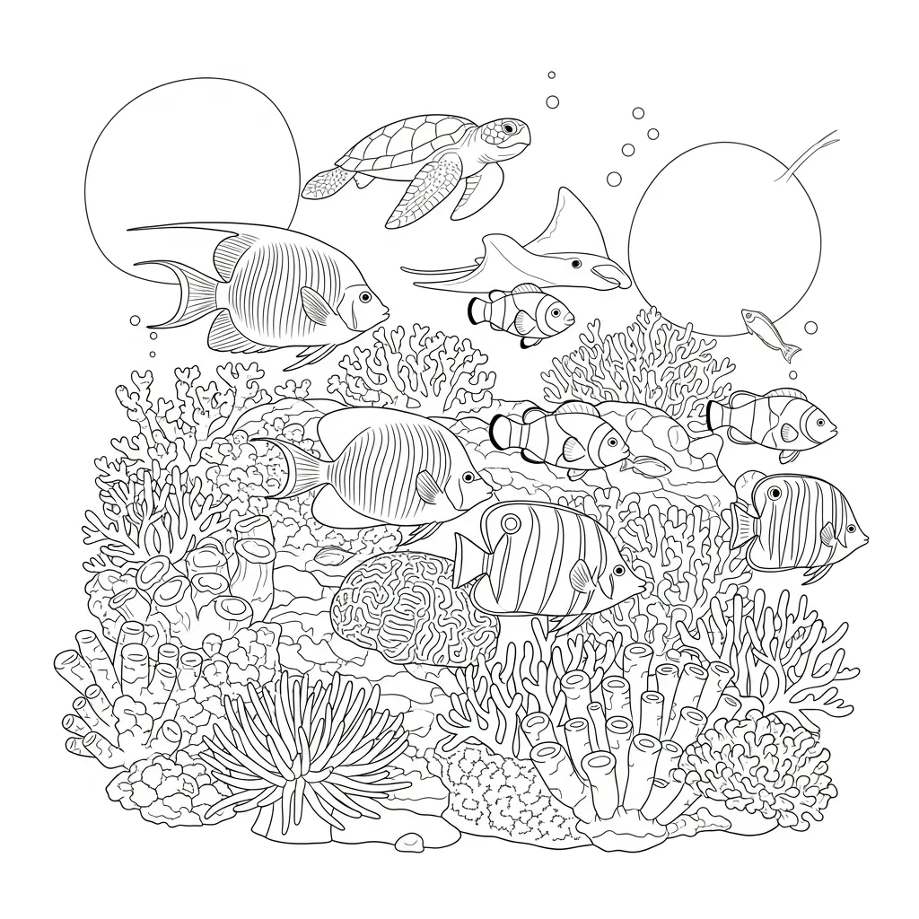 Coral Reef Scene Coloring Page (1)