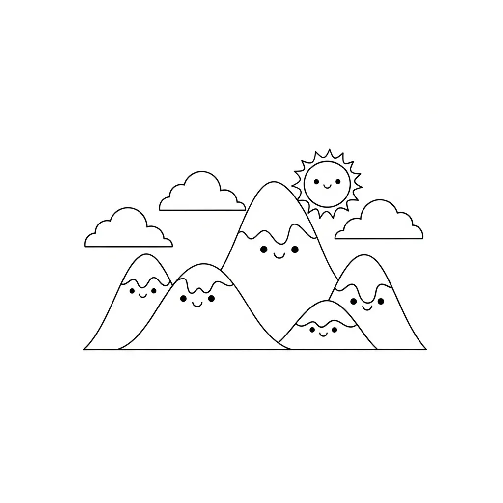 Cute Mountain Scene Coloring Page for Kids (2)