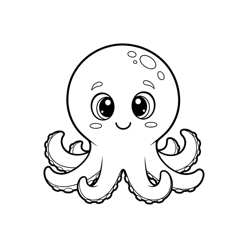 Cute Octopus Coloring Page for Kids (2)