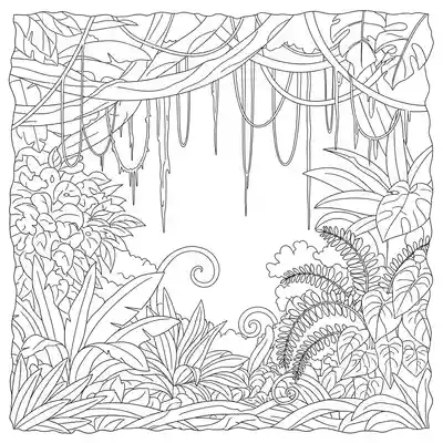 Detailed Jungle Scene Coloring Page (2)