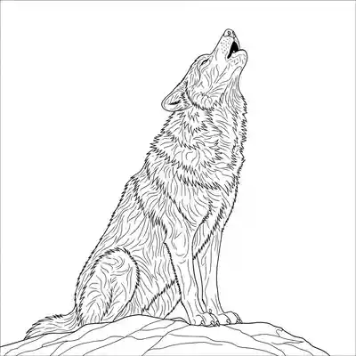 Detailed Wolf Illustration Coloring Page (1)