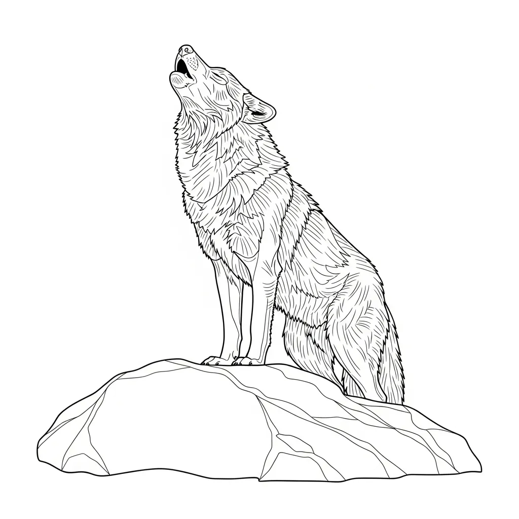 Detailed Wolf Illustration Coloring Page (2)