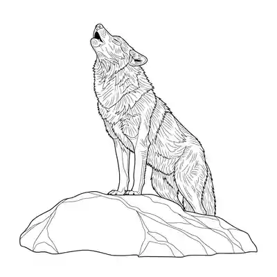Detailed Wolf Illustration Coloring Page (2)