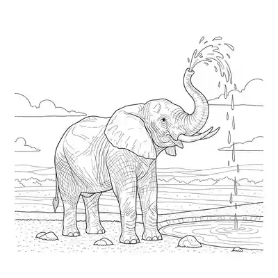 Elephant Spraying Water at Watering Hole (1)