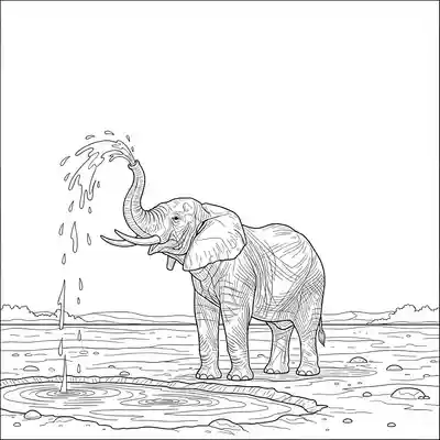 Elephant Spraying Water at Watering Hole (2)