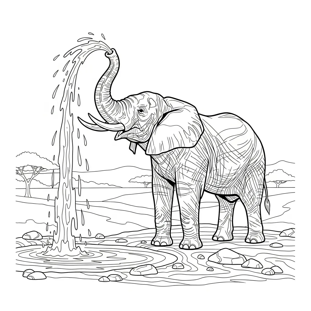 Elephant Spraying Water at Watering Hole (3)