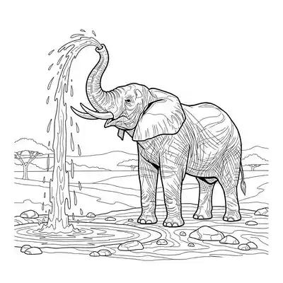 Elephant Spraying Water at Watering Hole (3)