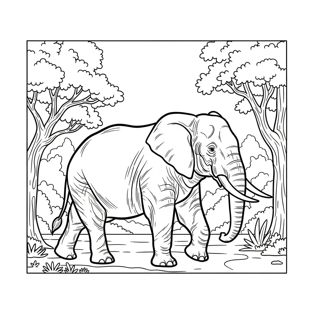 Elephant Walking Through Jungle Clearing (1)