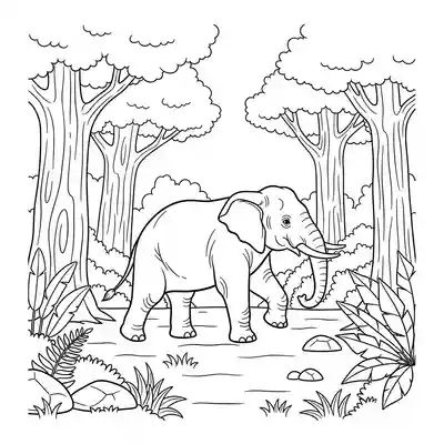 Elephant Walking Through Jungle Clearing (2)