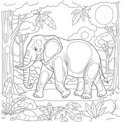 Elephant Walking Through Jungle Clearing (3)