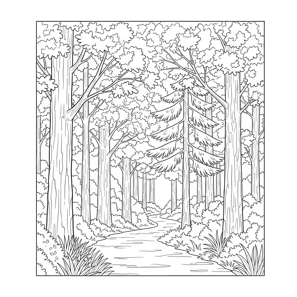 Forest Path Line Art Coloring Page (2)
