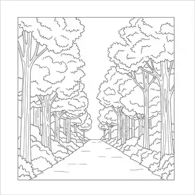 Forest Path Line Art Coloring Page (3)