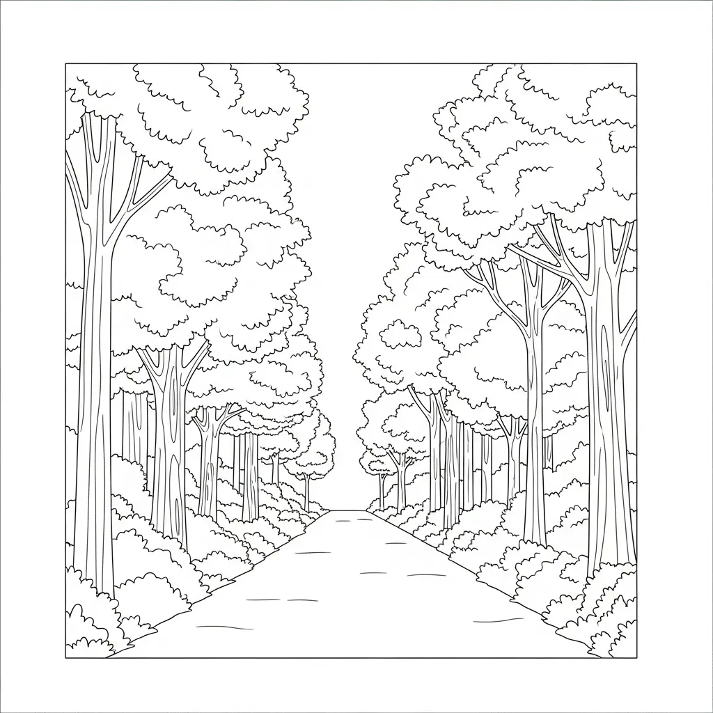 Forest Path Line Art Coloring Page (3)
