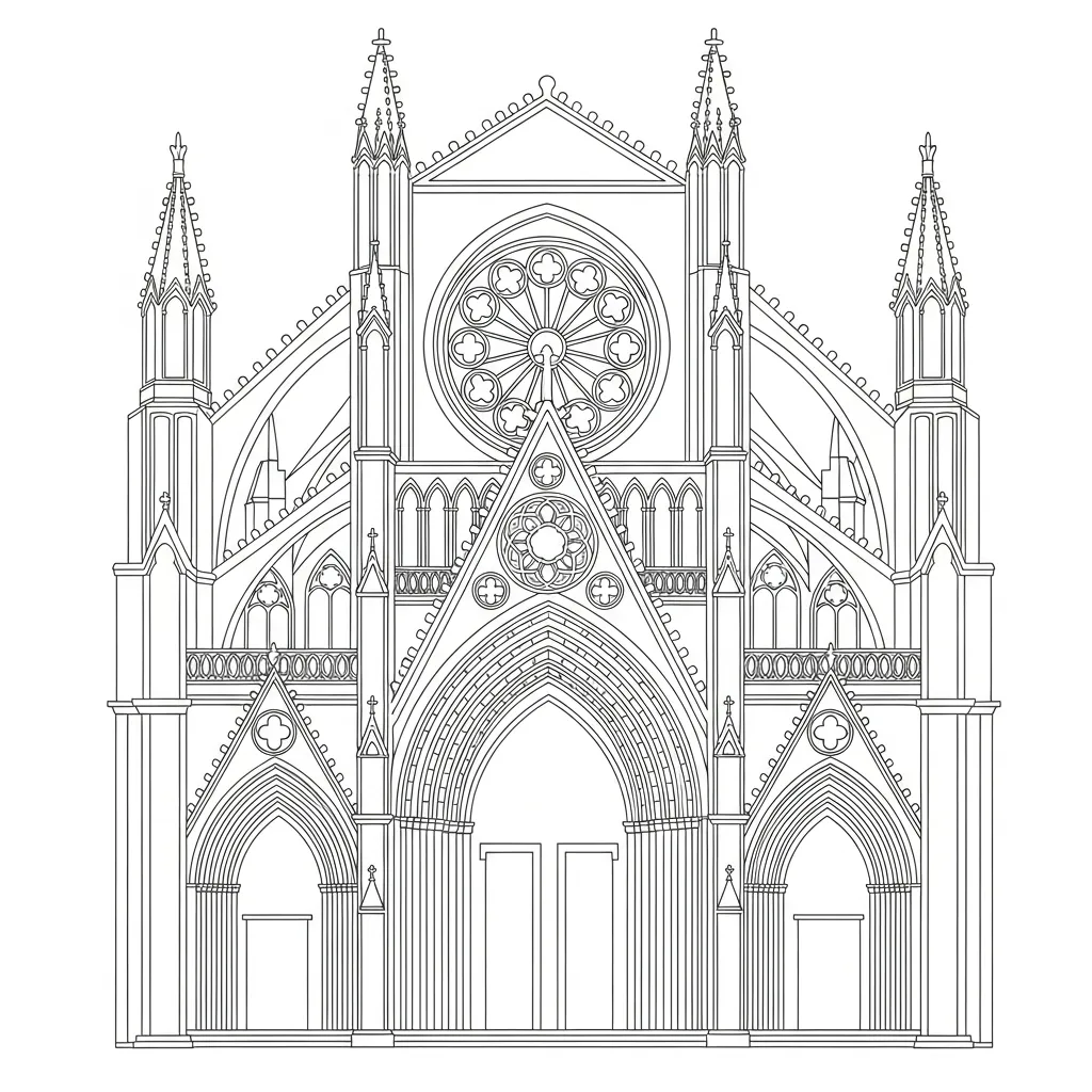Gothic Cathedral Detailed Coloring Page (1)