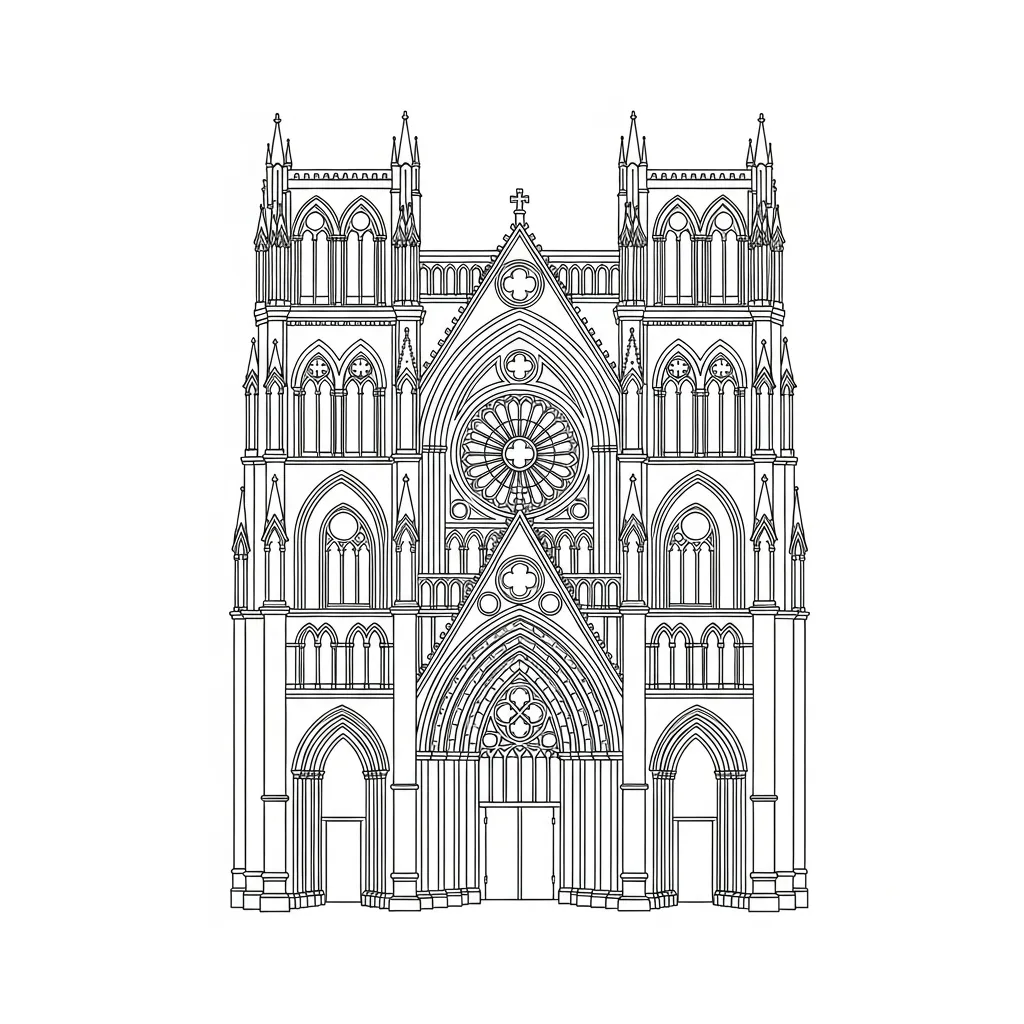 Gothic Cathedral Detailed Coloring Page (2)