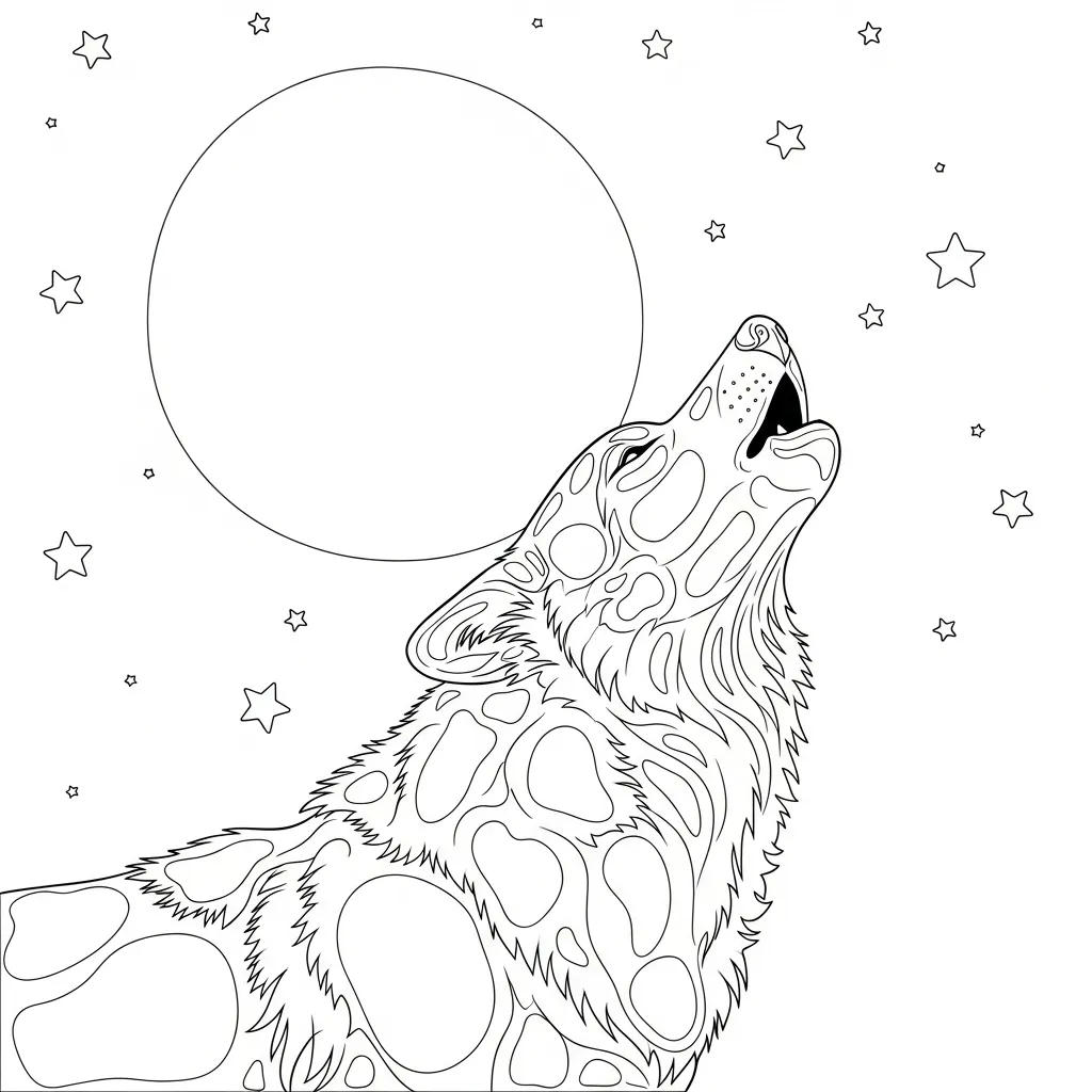Howling Wolf Illustration Coloring Page (1)