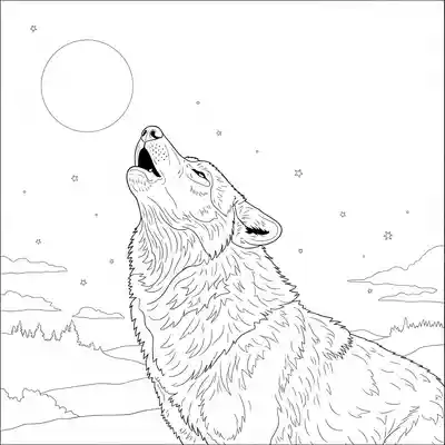 Howling Wolf Illustration Coloring Page (2)