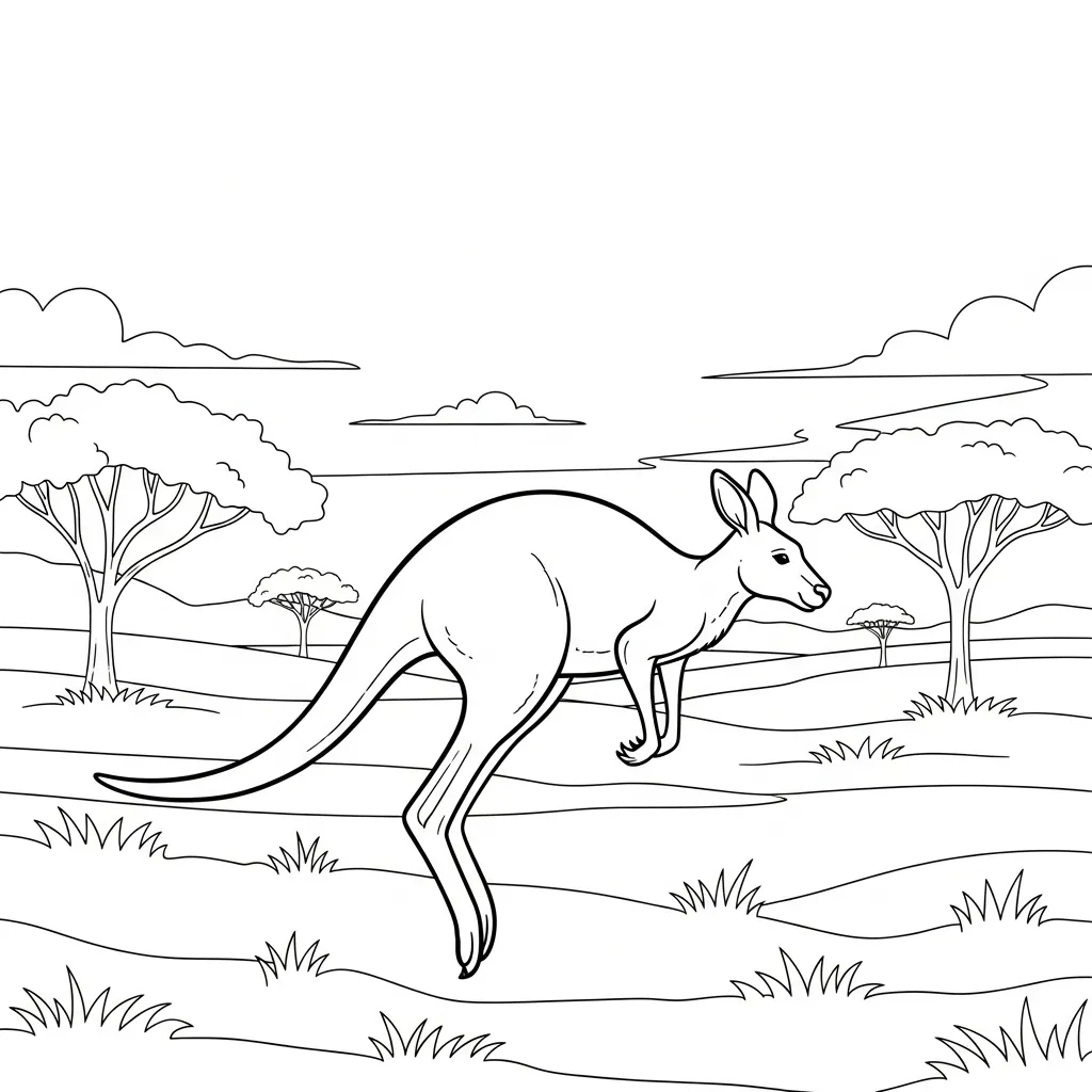 Kangaroo Hopping Across Grassy Outback Landscape (2)