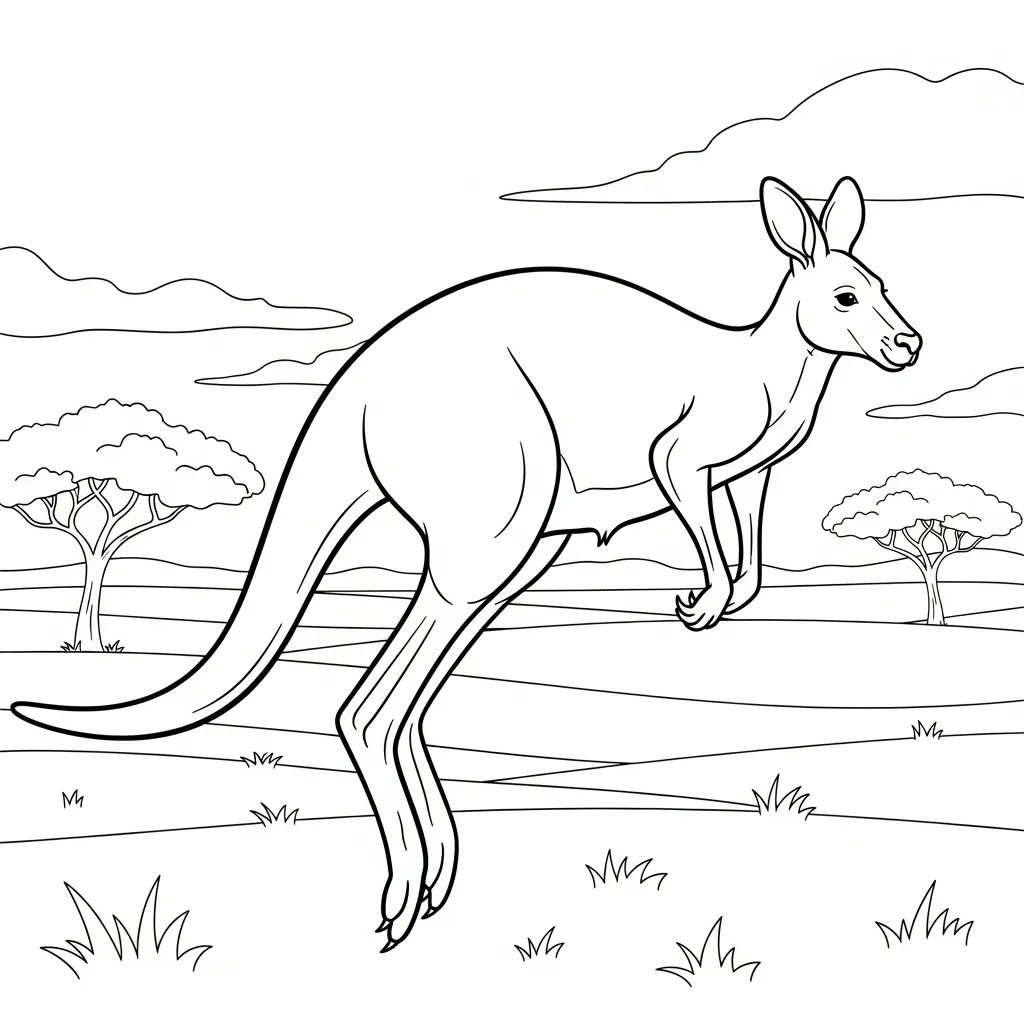 Kangaroo Hopping Across Grassy Outback Landscape (3)