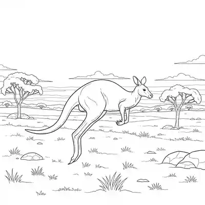 Kangaroo Hopping Across Grassy Outback Landscape Scene (1)