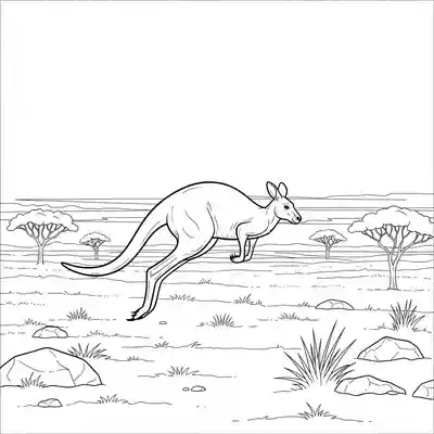 Kangaroo Hopping Across Grassy Outback Landscape Scene (2)