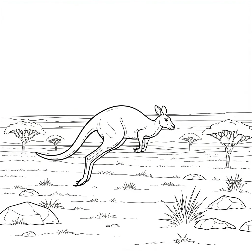 Kangaroo Hopping Across Grassy Outback Landscape Scene (2)