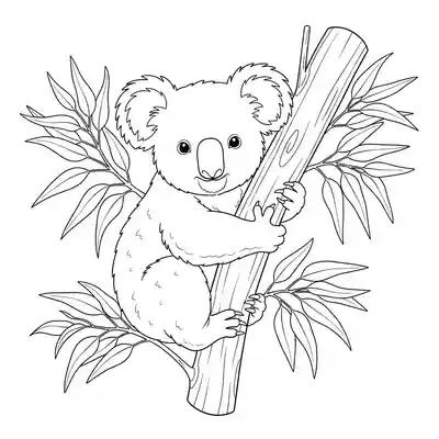 Koala Clinging to Eucalyptus Tree Branch (1)