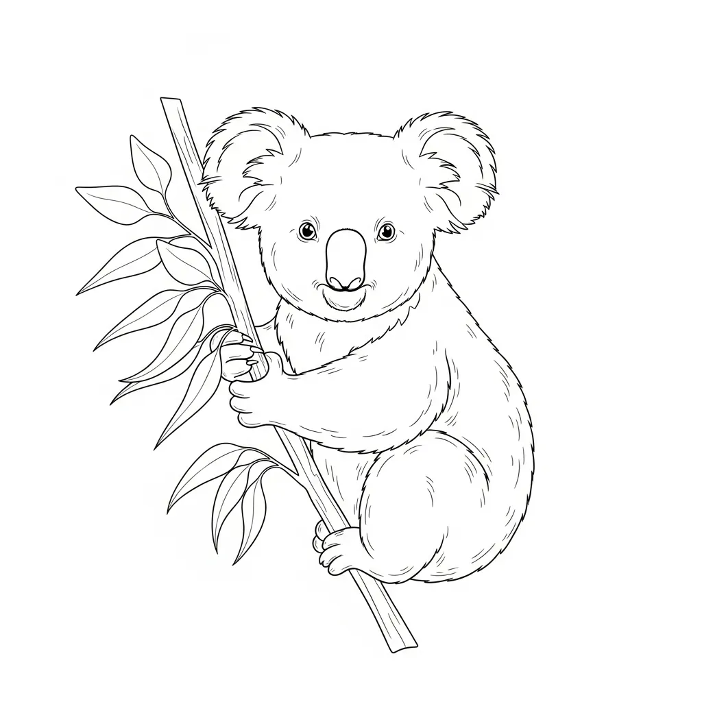 Koala Clinging to Eucalyptus Tree Branch Scene (1)