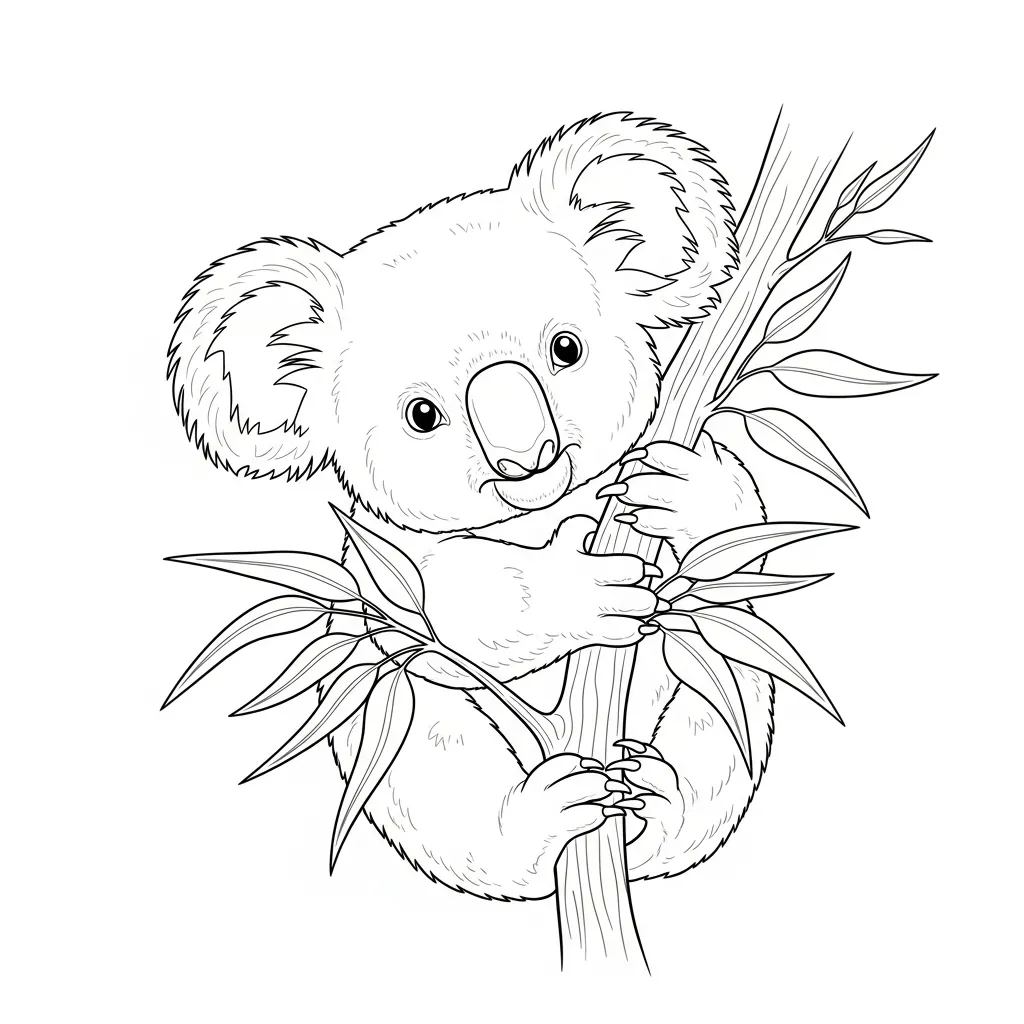 Koala Clinging to Eucalyptus Tree Branch Scene (2)