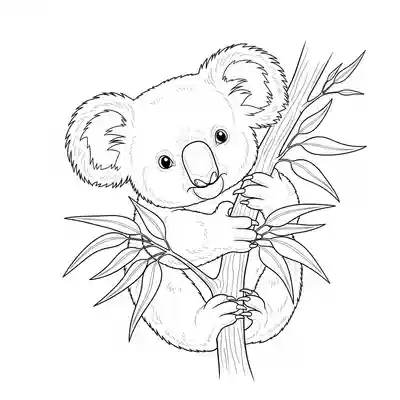 Koala Clinging to Eucalyptus Tree Branch Scene (2)