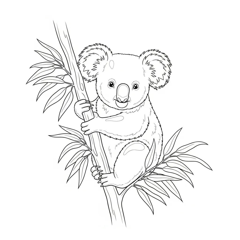 Koala Clinging to Eucalyptus Tree Branch Scene (3)