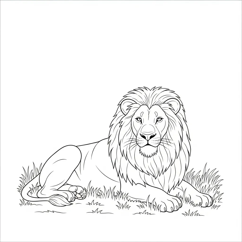 Majestic Lion Resting in Sunlit Savannah (1)