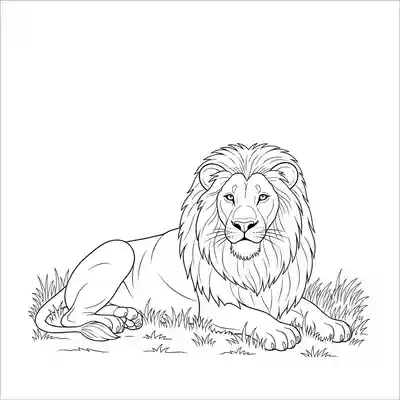 Majestic Lion Resting in Sunlit Savannah (1)