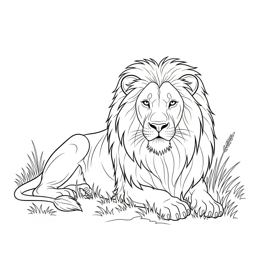 Majestic Lion Resting in Sunlit Savannah (3)