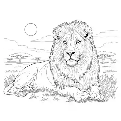 Majestic Lion Resting in Sunlit Savannah Scene (1)