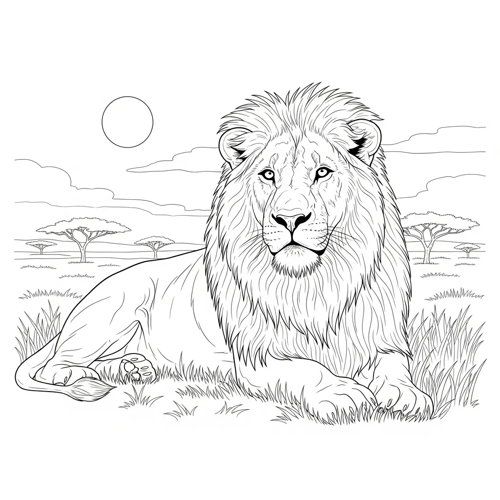 Majestic Lion Resting in Sunlit Savannah Scene (1)