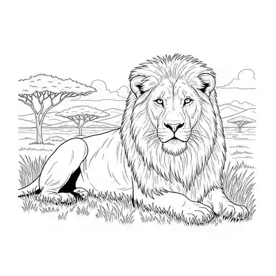 Majestic Lion Resting in Sunlit Savannah Scene (2)