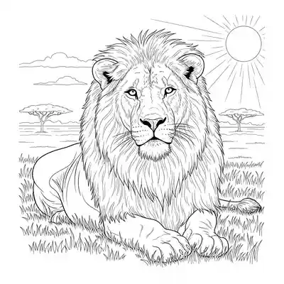 Majestic Lion Resting in Sunlit Savannah Scene (3)